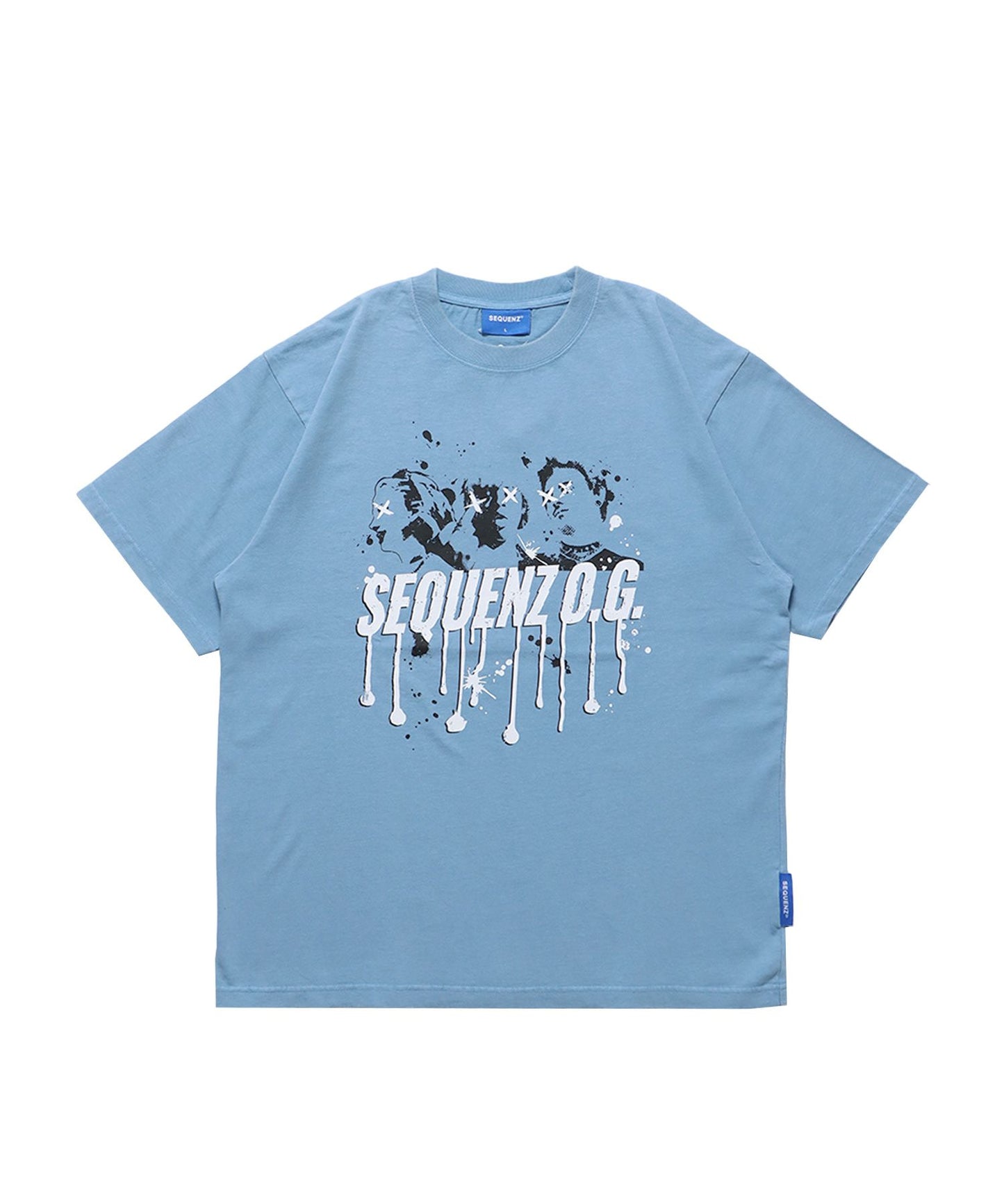 【SEQUENZ】TOUR FADE S/S TEE / 半袖Tシャツ クルーネック ブランドロゴ ツアーT バックプリント ハードバイオ スカイブルー