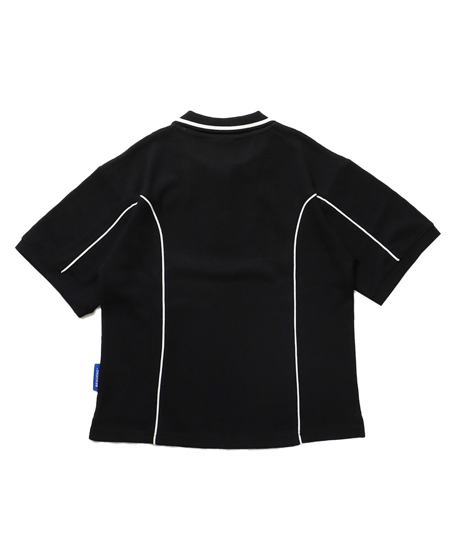 【SEQUENZ】SQNZ SPORT ZIP POLO S/S THERMAL / 衿付き ポロシャツ 配色 パイピング ブランドロゴ ワンポイント ハーフジップ スポーティー Tシャツ ゲームシャツ 襟ライン ブラック