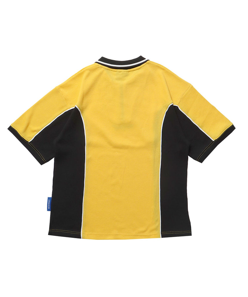 SQNZ SPORT ZIP POLO S/S THERMAL / 衿付き ポロシャツ 配色 パイピング ブランドロゴ ワンポイント ハーフジップ  イエロー