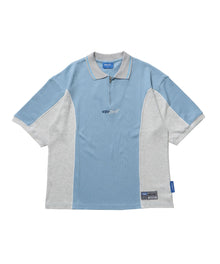SQNZ SPORT ZIP POLO S/S THERMAL / 衿付き ポロシャツ 配色 パイピング ブランドロゴ ワンポイント ハーフジップ ブルー