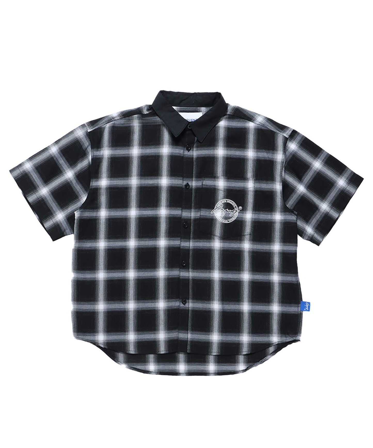 【SEQUENZ】CHECK CLERIC S/S SHIRT / 半袖シャツ オープンカラー オンブレチェック サークルロゴ ブランド ワンポイント 柄80