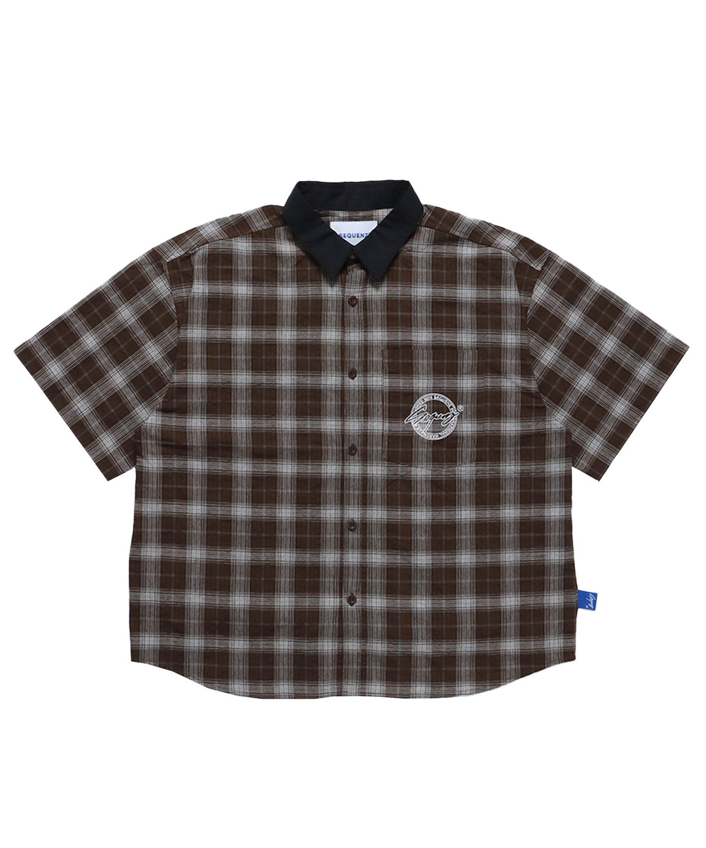【SEQUENZ】CHECK CLERIC S/S SHIRT / 半袖シャツ オープンカラー オンブレチェック サークルロゴ ブランド ワンポイント 柄82
