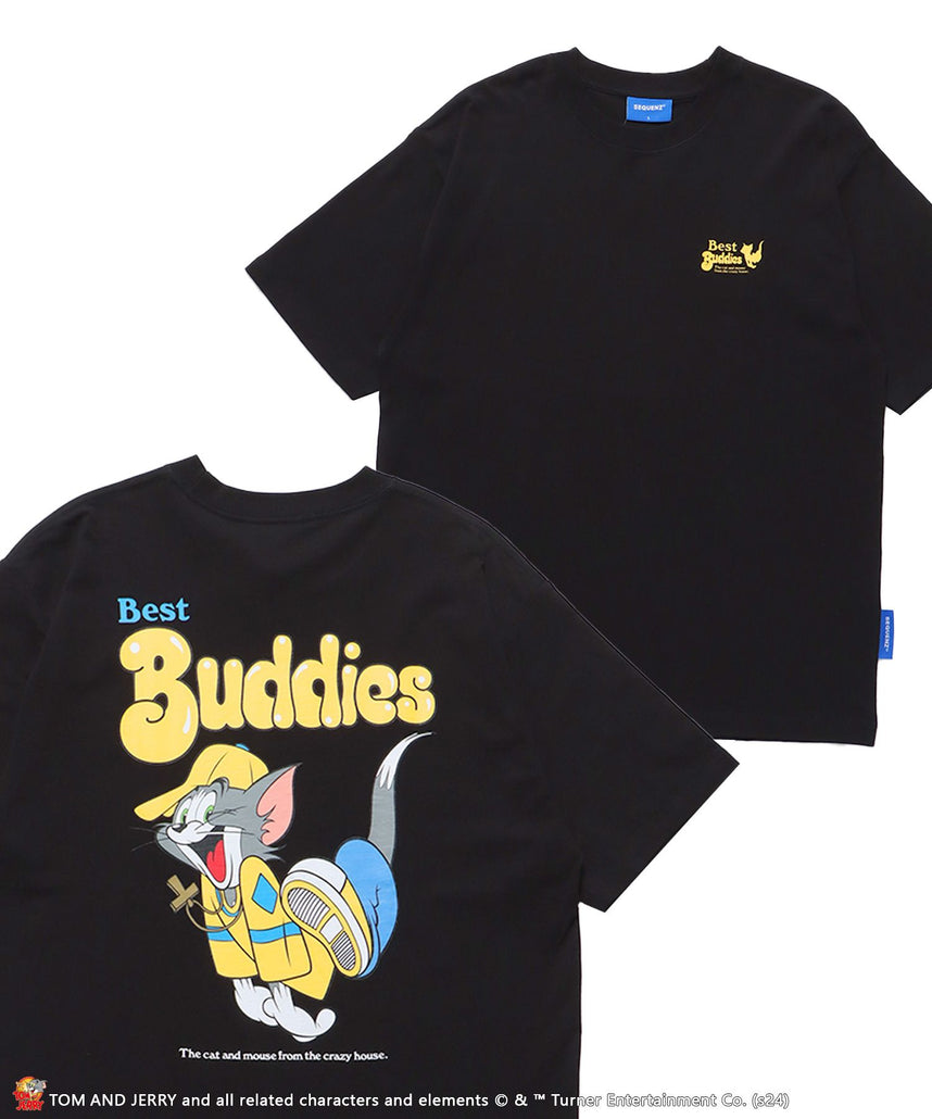 【SEQUENZ】TJ 90s BUDDIES S/S TEE / 半袖Tシャツ クルーネック ワンポイント バックプリント TOM&JERRY トムジェリ ブラック