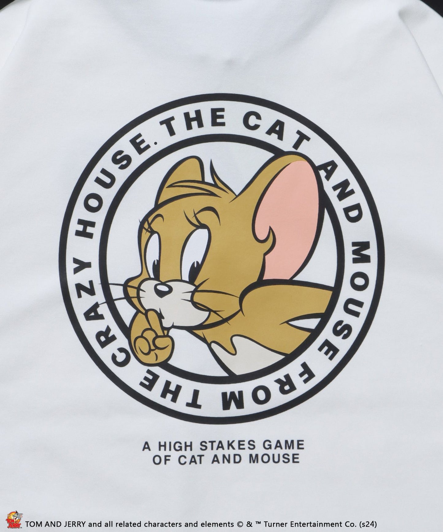 TJ SIDE LINE S/S ZIP STRETCH POLO / 半袖Tシャツ ジップアップ バックプリント 刺繍 TOM and JERRY ホワイト