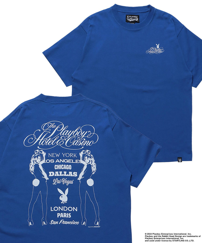 【SEQUENZ】PBHC TOUR S/S TEE / プレイボーイ 半袖Tシャツ バックプリント フロント ブランドロゴ バニーヘッド ガール ブルー