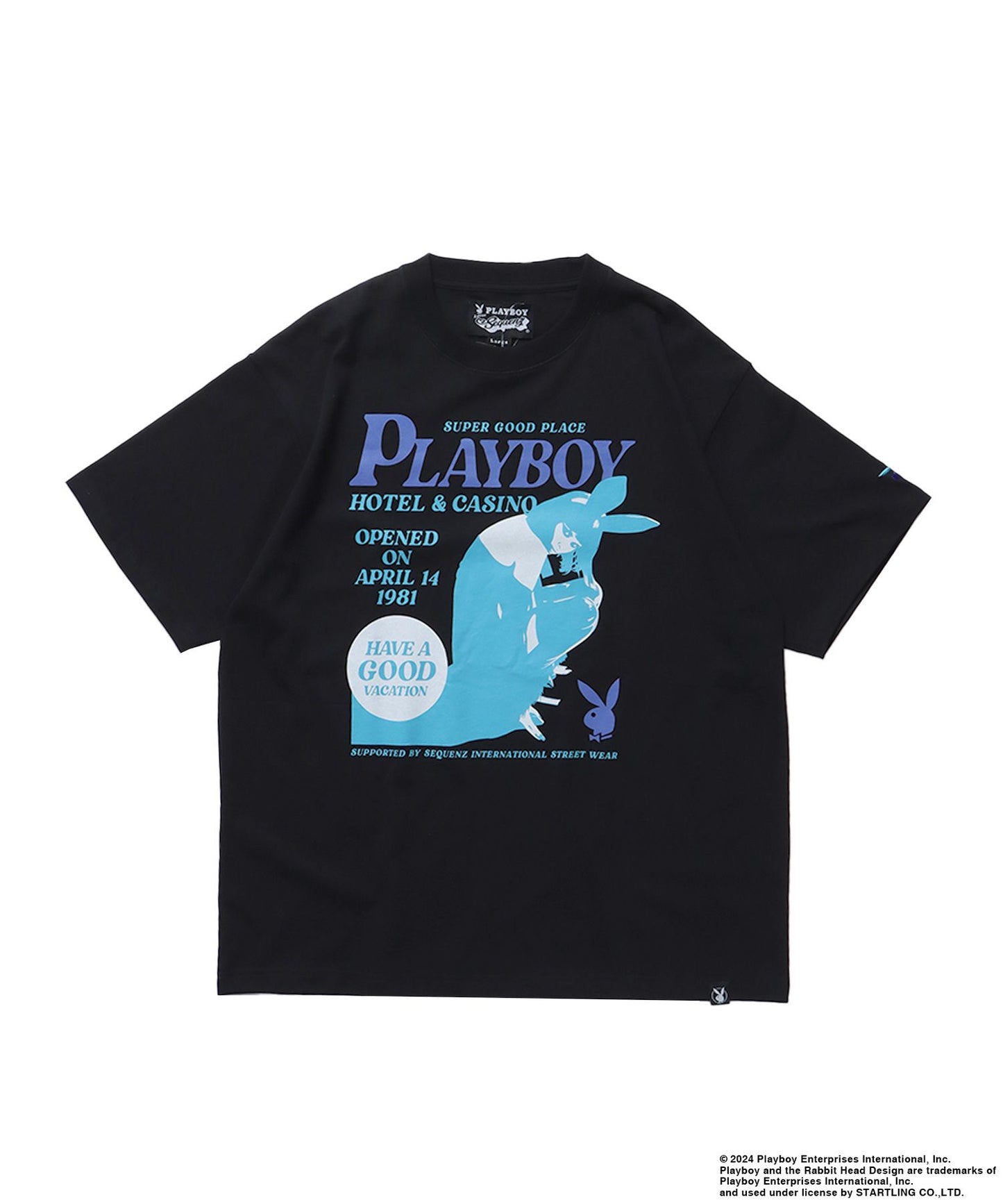 【SEQUENZ】PBHC FLYER S/S TEE / プレイボーイ 半袖Tシャツ バックプリント 刺繍 ブランドロゴ バニーヘッド ガール ブラック