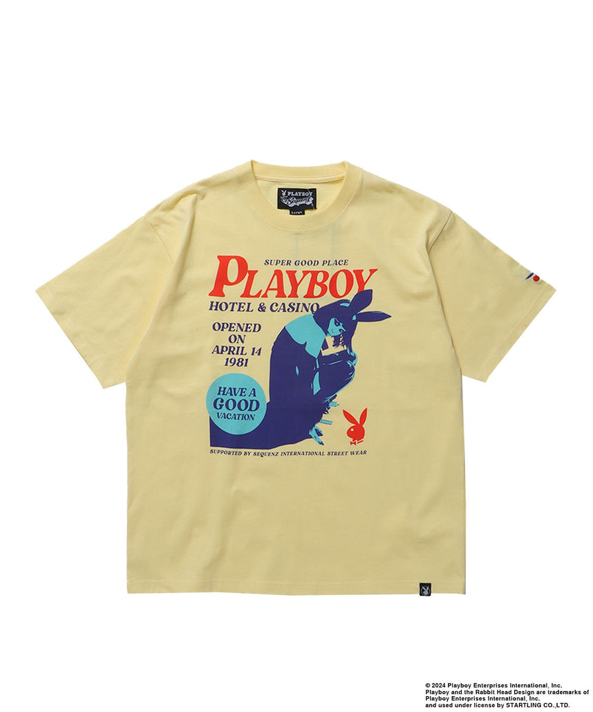 【SEQUENZ】PBHC FLYER S/S TEE / プレイボーイ 半袖Tシャツ バックプリント 刺繍 ブランドロゴ バニーヘッド ガール イエロー