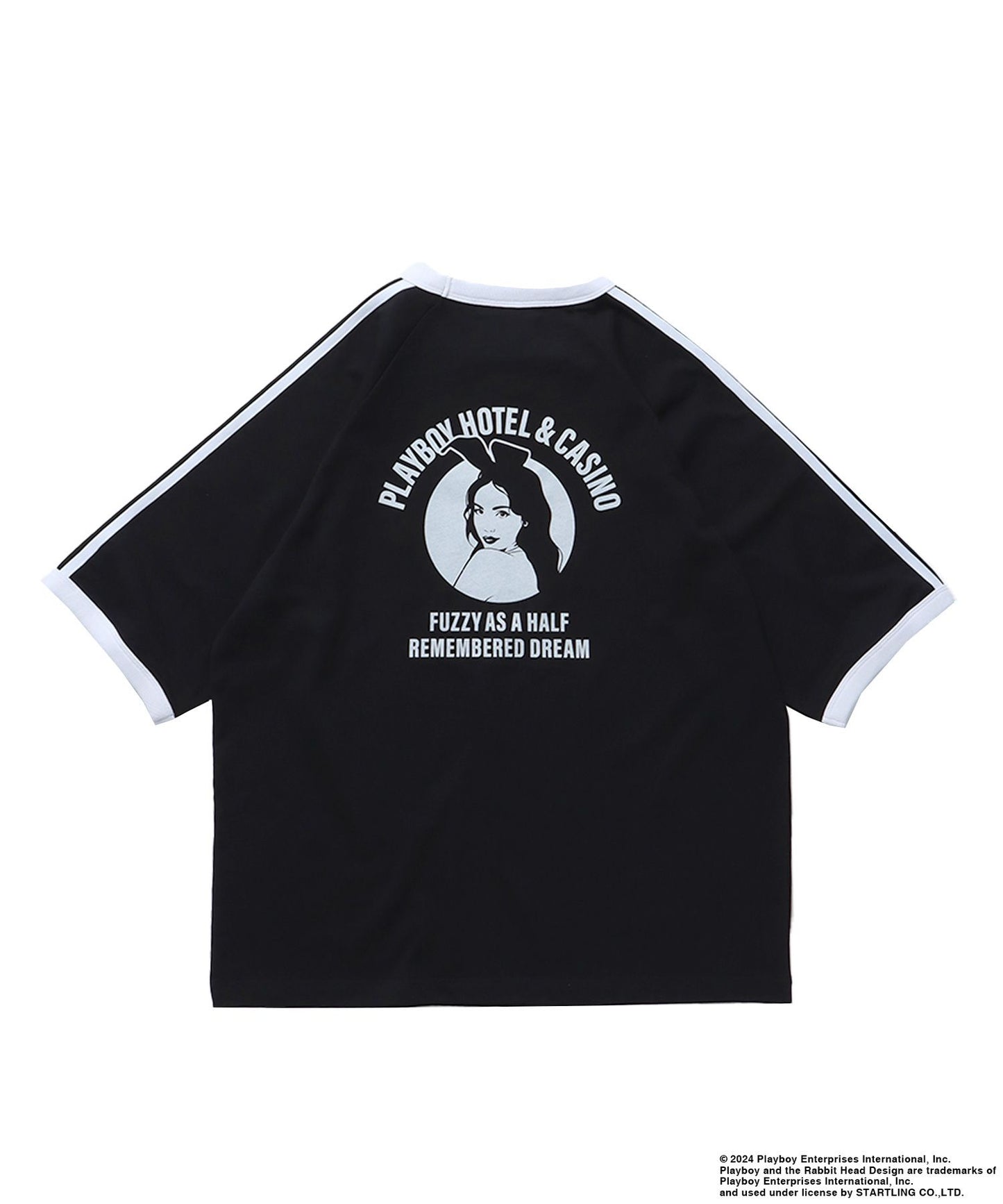 【SEQUENZ】PBHC SPORTS TRIM S/S TEE / プレイボーイ ラグラン 半袖Tシャツ バックプリント 刺繍 ブランドロゴ ガール ブラック