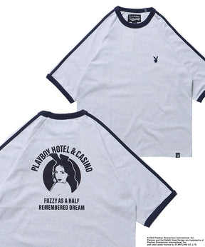 PBHC SPORTS TRIM S/S TEE / プレイボーイ ラグラン 半袖Tシャツ バックプリント 刺繍 ブランドロゴ ガール アイボリー