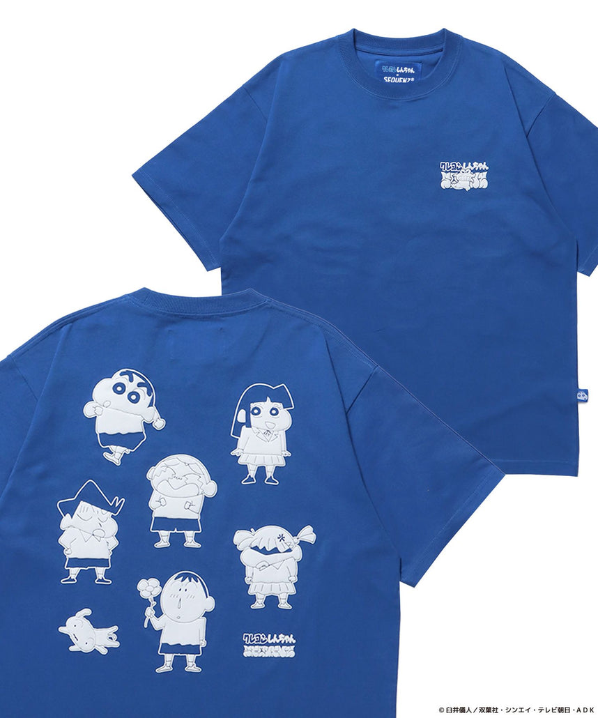 【SEQUENZ】CS×SQNZ BOUEITAI S/S TEE / クレヨンしんちゃん 半袖Tシャツ クルーネック ワンポイント バックプリント ブルー
