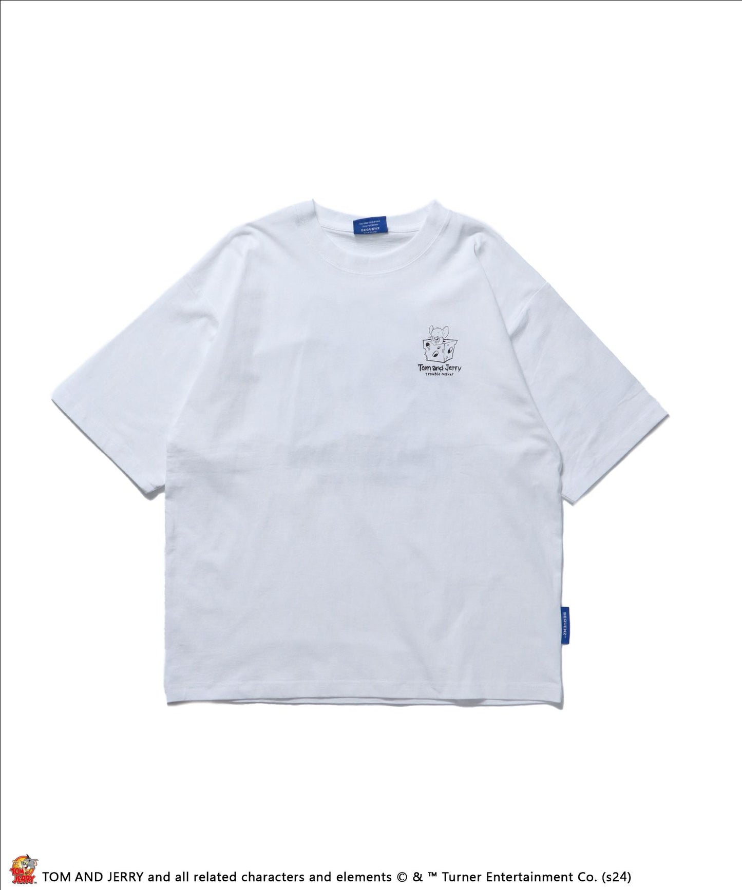 【SEQUENZ】TJ CHEESE TEE LAYERED / 半袖Tシャツ ロンT 2枚セット ワンポイント バックプリント モノトーン レイヤード 長袖Tシャツ TOM&JERRY ホワイト