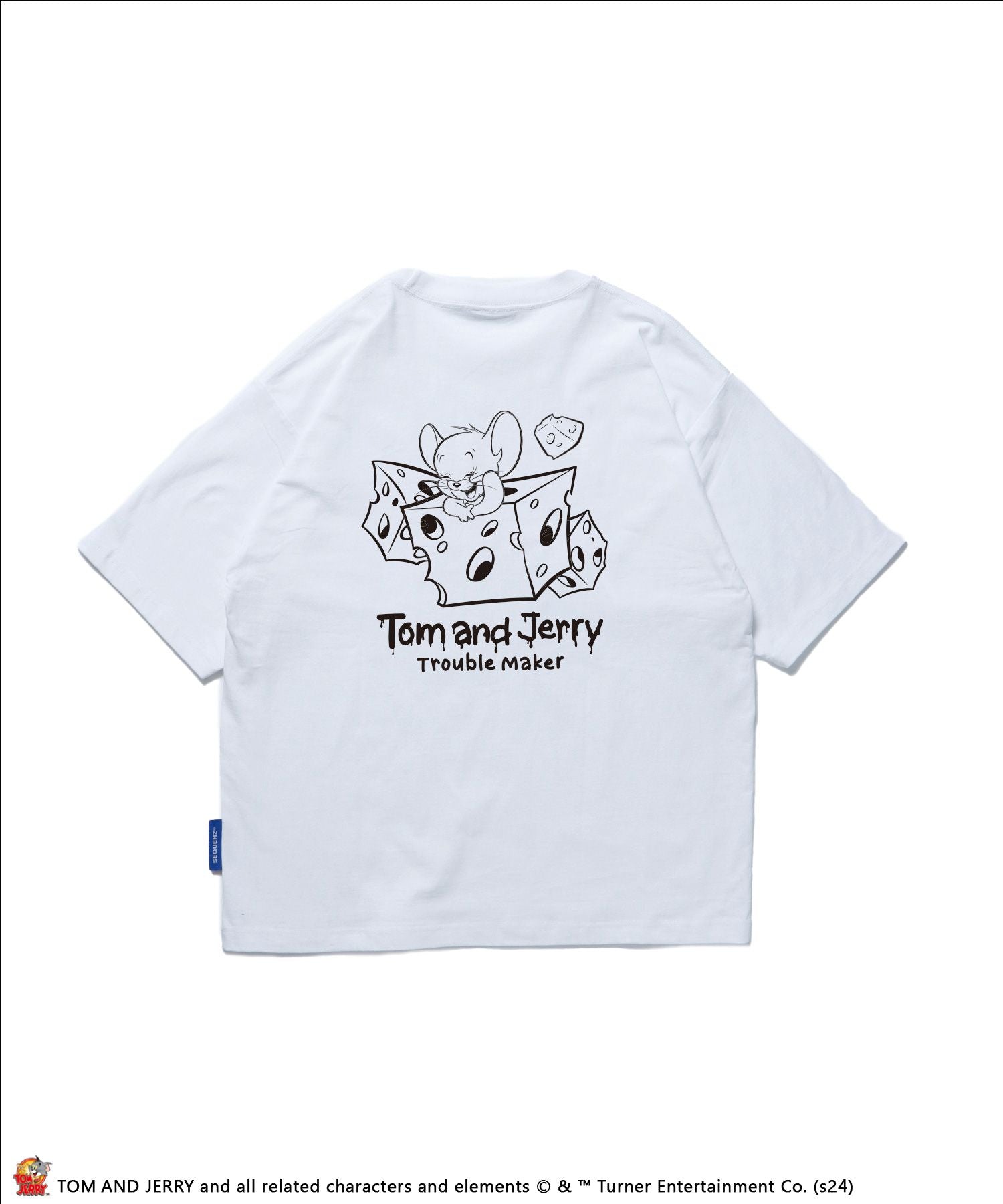 【SEQUENZ】TJ CHEESE TEE LAYERED / 半袖Tシャツ ロンT 2枚セット ワンポイント バックプリント モノトーン レイヤード 長袖Tシャツ TOM&JERRY ホワイト