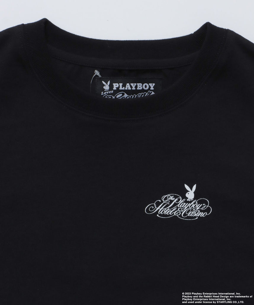 PLAYBOY BABE TEE / 半袖Tシャツ クルーネック バックプリント ワンポイント ショート丈 短丈 ブランドロゴ ブラック