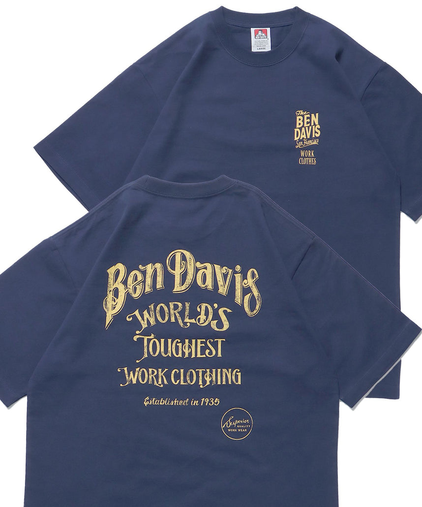 【BEN DAVIS(ベンデイビス)】CLASSIC LOGO TEE / 半袖Tシャツ ロゴ刺繍 クルーネック オーバーサイズ ブランドロゴ フロント ルード　ダークネイビー