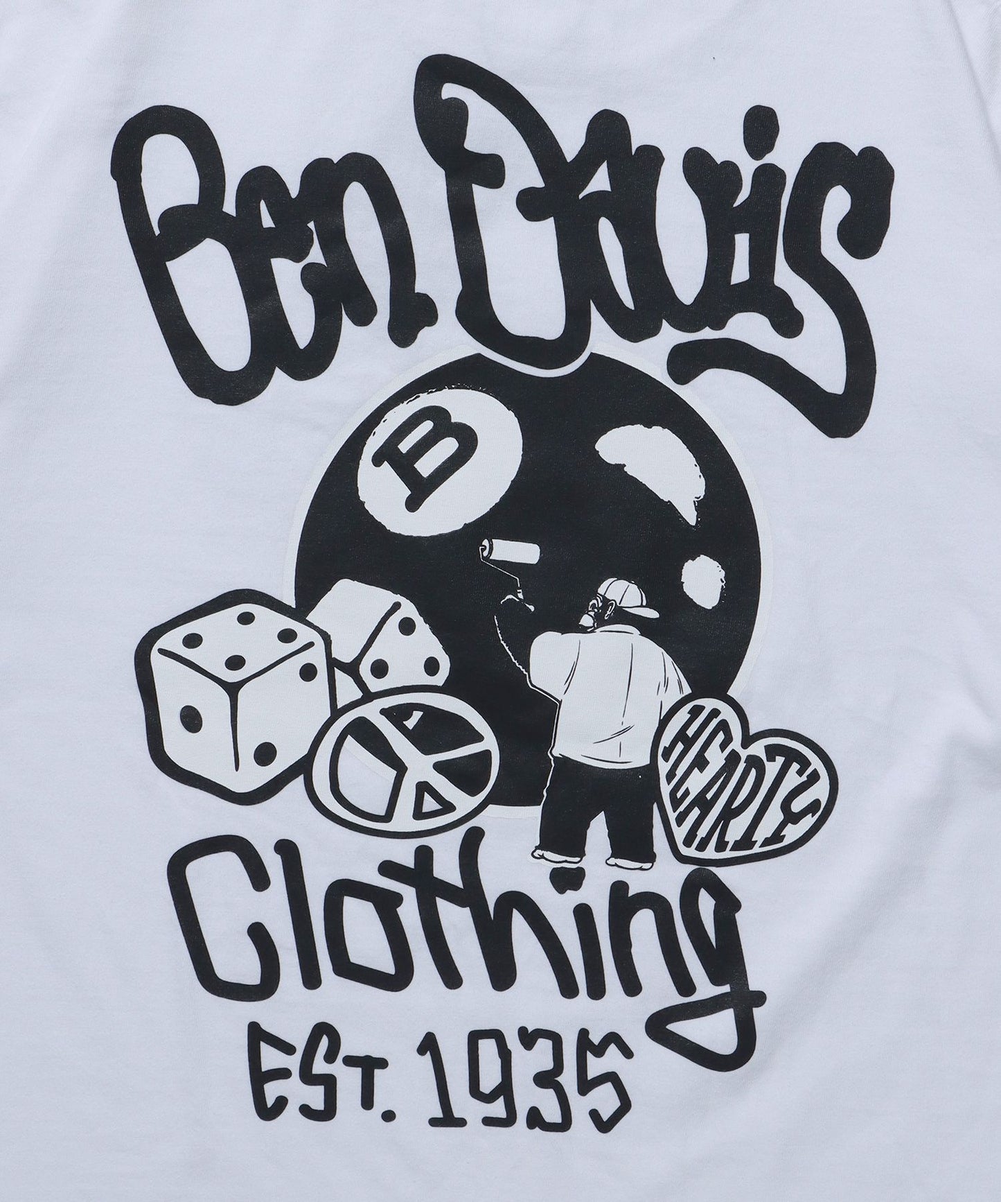 BALL ETC VNTG TEE / クルーネック 半袖Tシャツ ハッピー モチーフ バップリント 胸ワンポイント Tシャツ 8ボール ホワイト