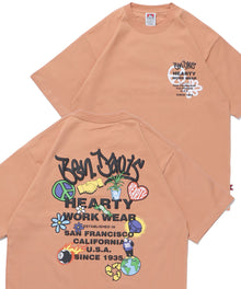 GRATEFUL TEE / クルーネック 半袖Tシャツ ハッピー モチーフ バップリント 胸ワンポイント Tシャツ 8ボール オレンジ