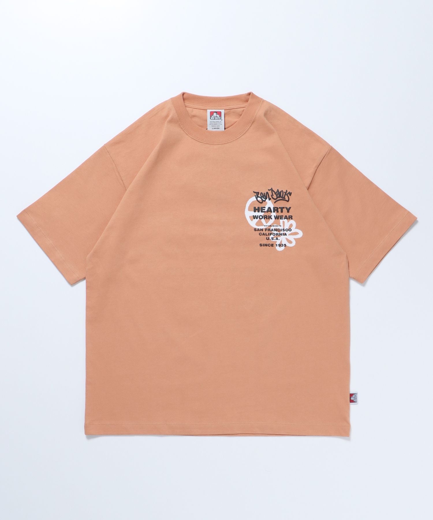 【BEN DAVIS(ベンデイビス)】GRATEFUL TEE / クルーネック 半袖Tシャツ ハッピー モチーフ バップリント 胸ワンポイント Tシャツ 8ボール オレンジ