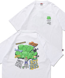 OVERLAP TEE / クルーネック 半袖Tシャツ バップリント ワンポイント Tシャツ グラフィティー オーバーラップ ゴリラ ８ボール ブランドロゴ ホワイト