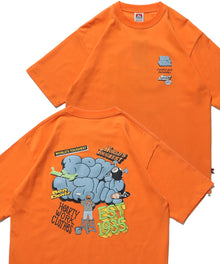 OVERLAP TEE / クルーネック 半袖Tシャツ バップリント ワンポイント Tシャツ グラフィティー オーバーラップ ゴリラ ８ボール ブランドロゴ オレンジ