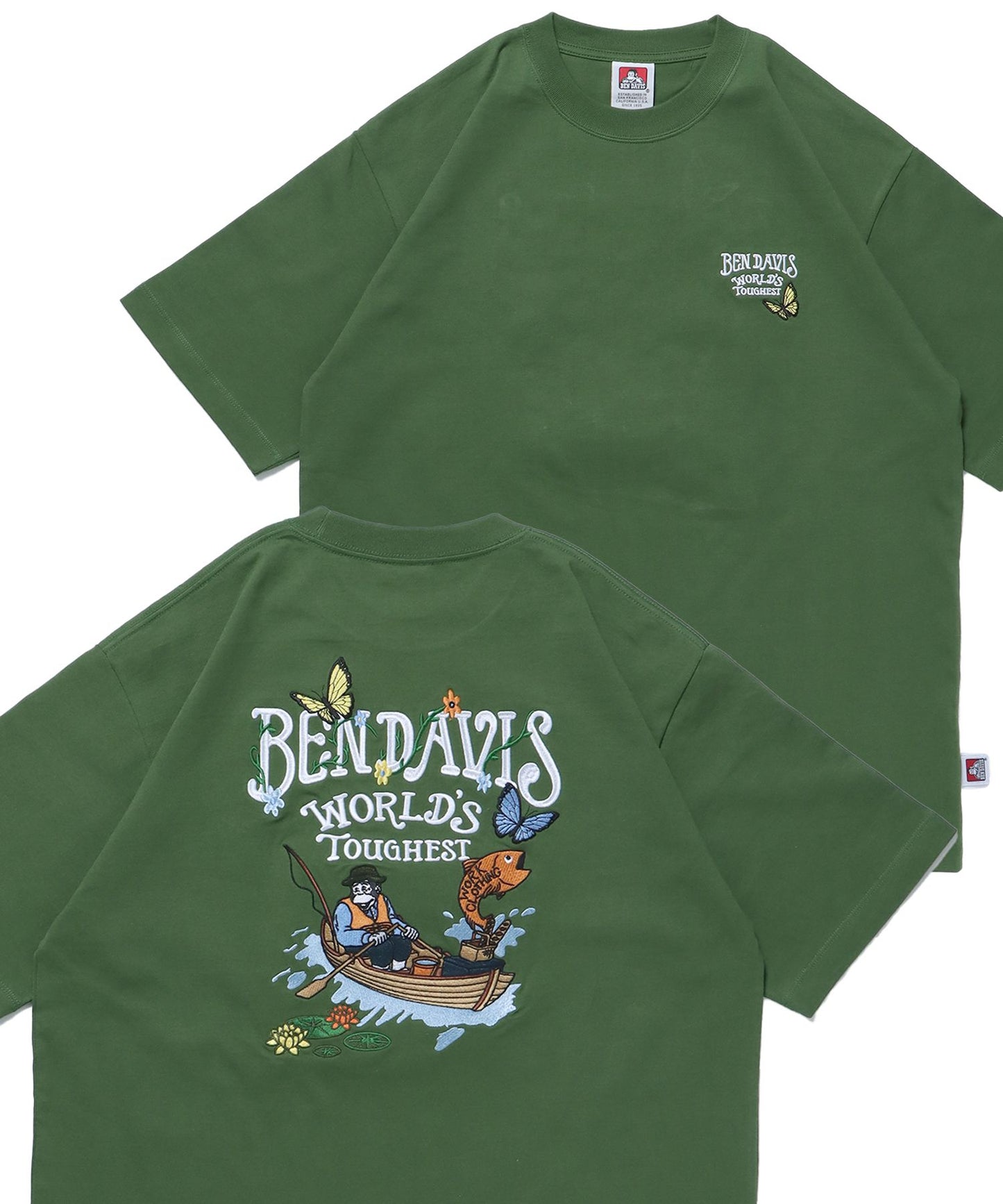 【BEN DAVIS(ベンデイビス)】FLOATING BOAT TEE / 半袖Tシャツ クルーネック オーバーサイズ ブランドロゴ 刺繍 グリーン