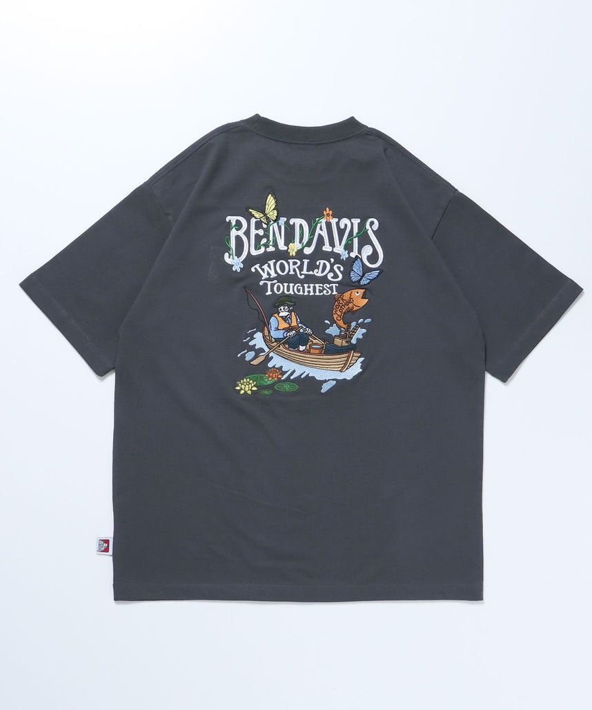 【BEN DAVIS(ベンデイビス)】FLOATING BOAT TEE / 半袖Tシャツ クルーネック オーバーサイズ ブランドロゴ 刺繍 チャコール