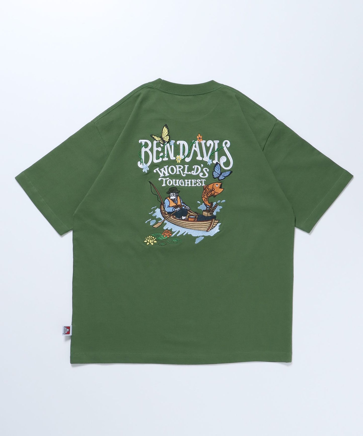 【BEN DAVIS(ベンデイビス)】FLOATING BOAT TEE / 半袖Tシャツ クルーネック オーバーサイズ ブランドロゴ 刺繍 グリーン