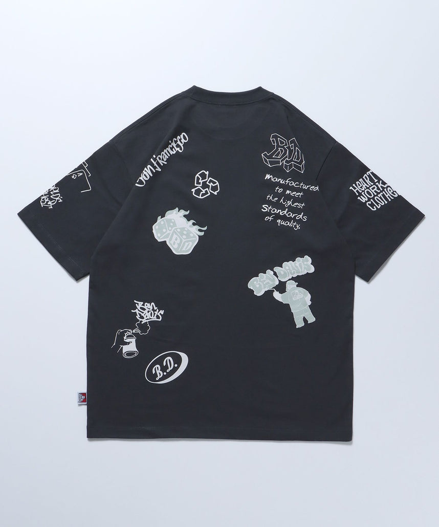 【BEN DAVIS(ベンデイビス)】SCRIBBLED TEE / 半袖Tシャツ ロゴ クルーネック オーバーサイズ ブランドロゴ チャコール