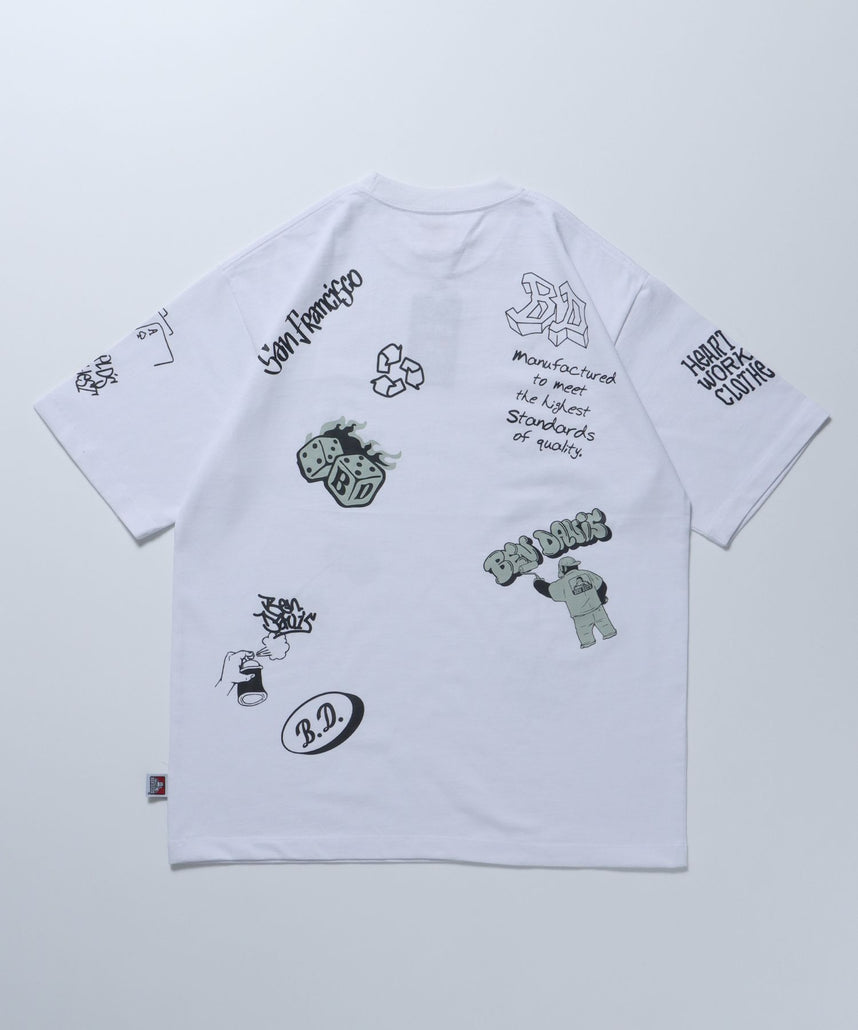 【BEN DAVIS(ベンデイビス)】SCRIBBLED TEE / 半袖Tシャツ ロゴ クルーネック オーバーサイズ ブランドロゴ ホワイト