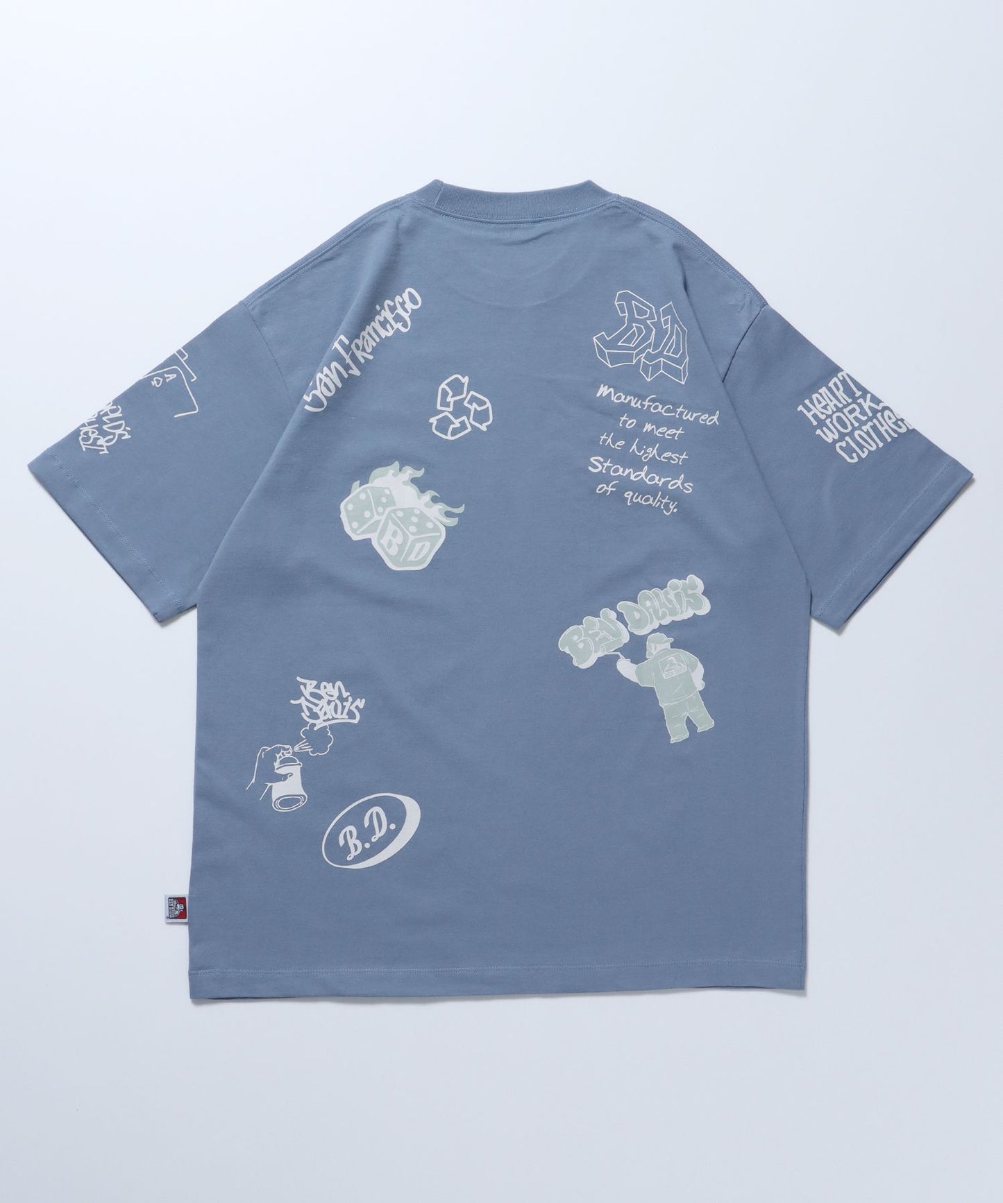 【BEN DAVIS(ベンデイビス)】SCRIBBLED TEE / 半袖Tシャツ ロゴ クルーネック オーバーサイズ ブランドロゴ ブルーグレー