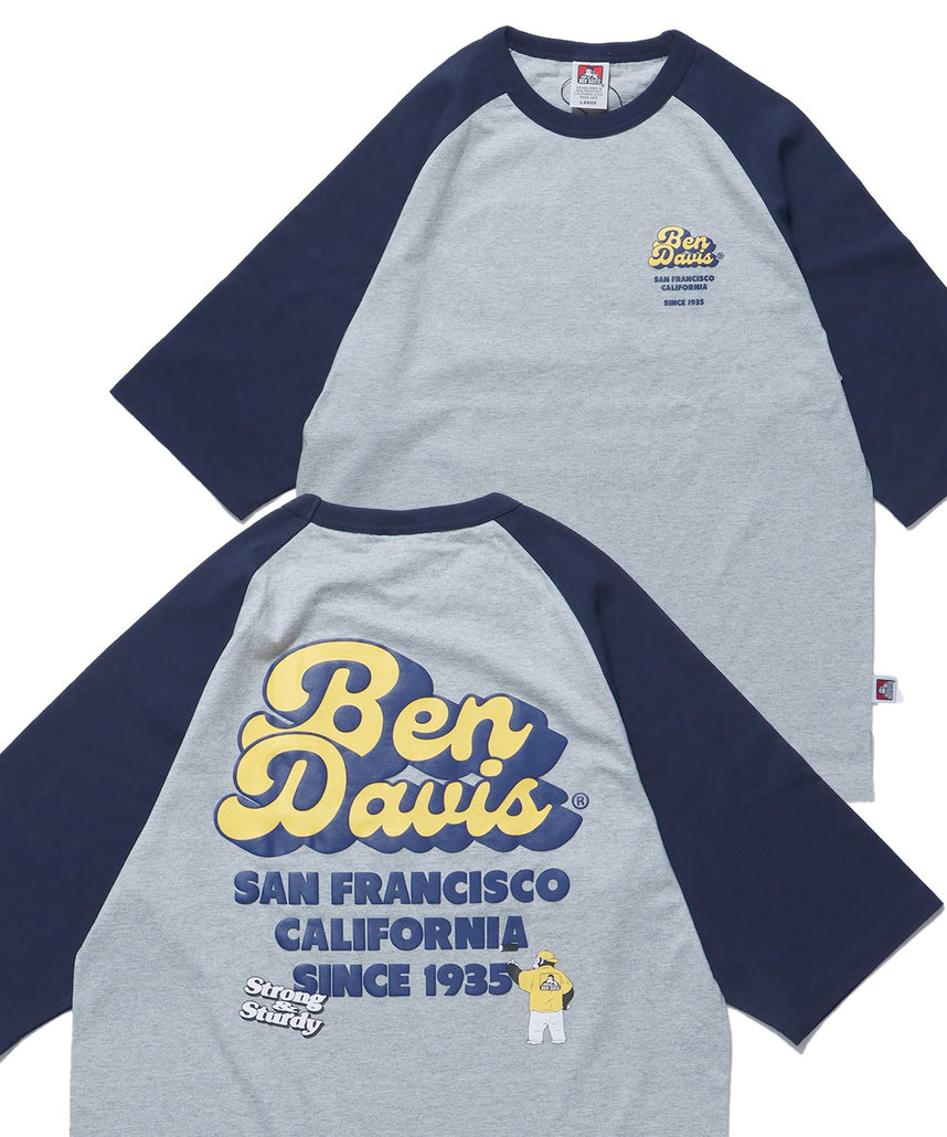 【BEN DAVIS(ベンデイビス)】70's LOGO RAGLAN TEE / 半袖Tシャツ ラグラン クルーネック オーバーサイズ ブランドロゴ ネイビー