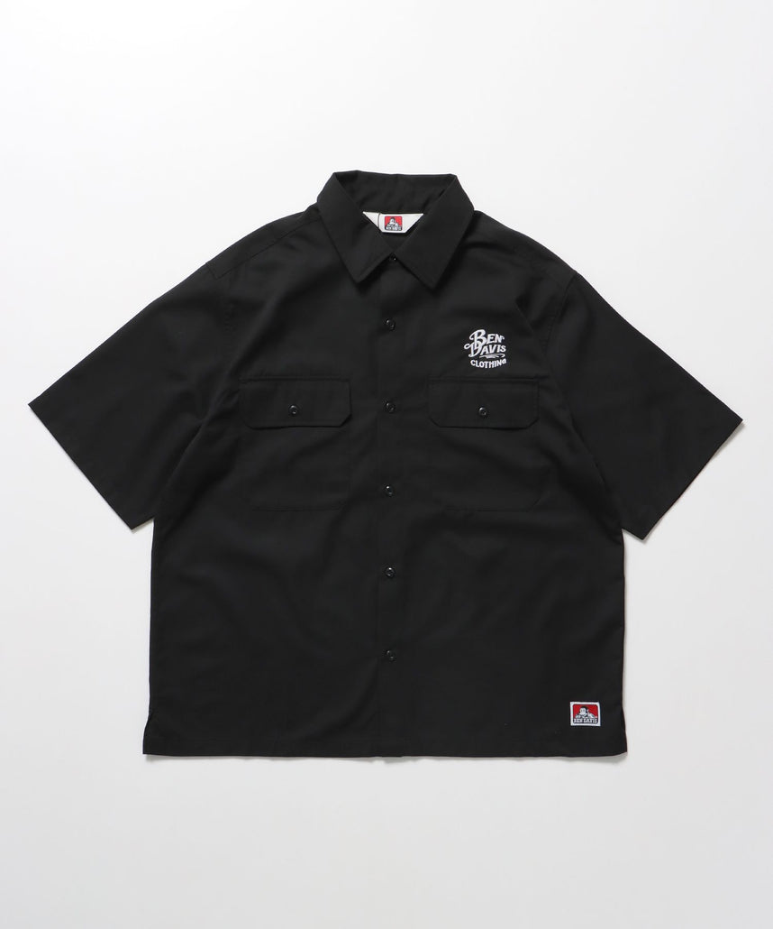 【BEN DAVIS(ベンデイビス)】NEEDLEWORK S/S WORK SHIRT / 半袖 ワークシャツ レギュラーカラー 刺繍 ブランドロゴ ブラック