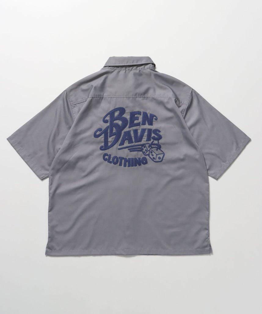 【BEN DAVIS(ベンデイビス)】NEEDLEWORK S/S WORK SHIRT / 半袖 ワークシャツ レギュラーカラー 刺繍 ブランドロゴ ライトグレー