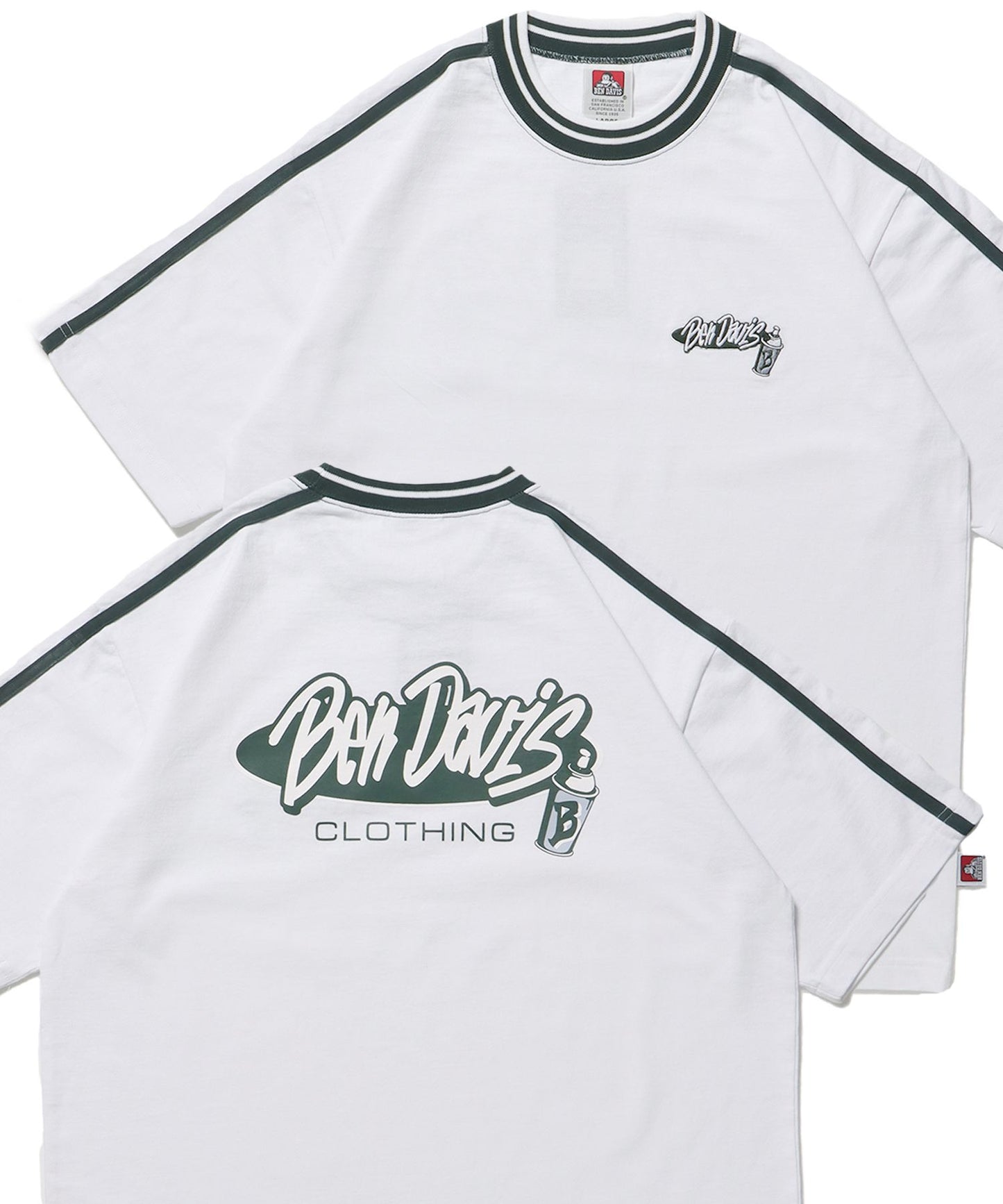 【BEN DAVIS（ベンデイビス）】SIDE STRIPED OVAL LOGO TEE / Tシャツ スポーティー リブライン 刺繍 半袖 ホワイト