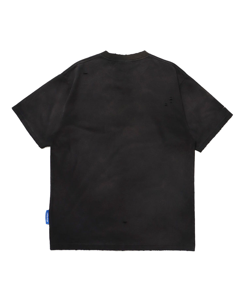 BLUR LOGO DAMAGE S/S TEE / ダメージ Tシャツ グランジ 加工 ブランドロゴ プリント 半袖 ブラック