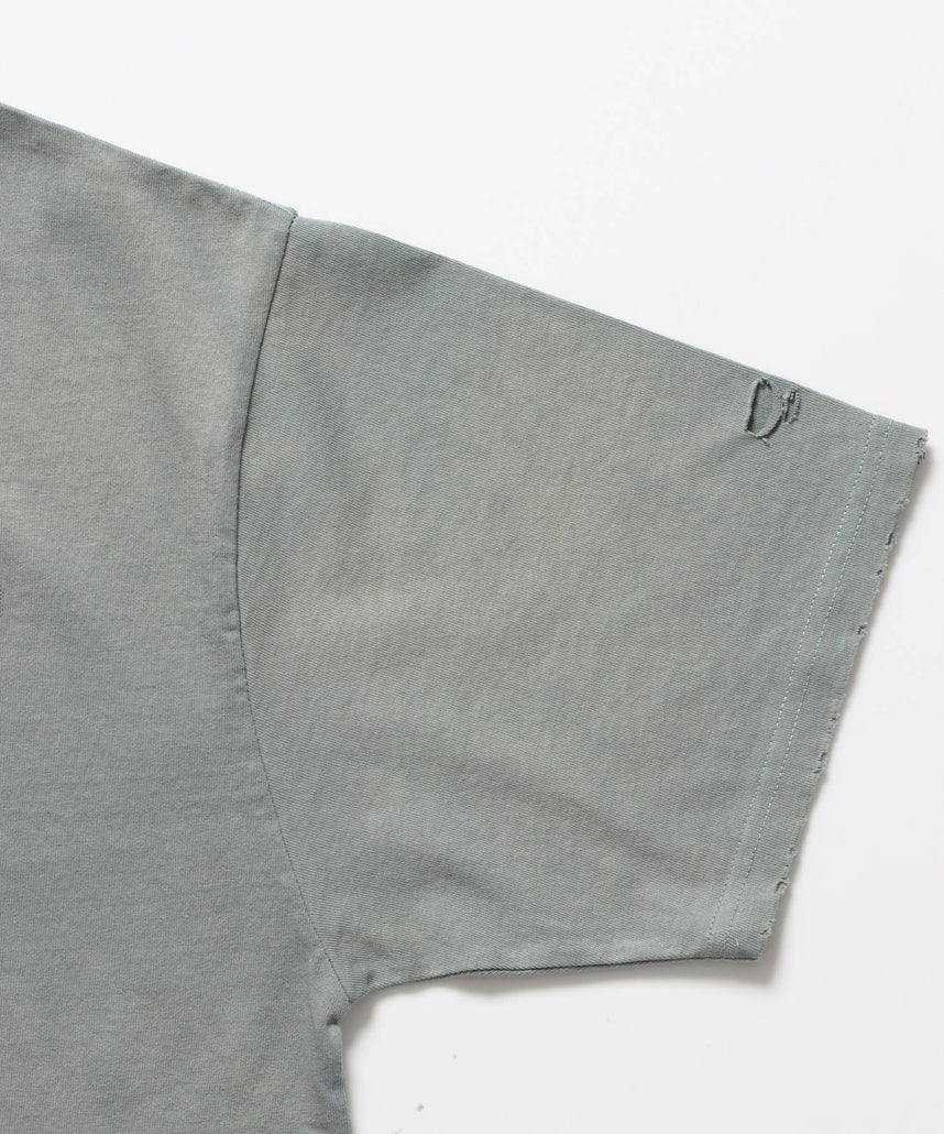 BLUR LOGO DAMAGE S/S TEE / ダメージ Tシャツ グランジ 加工 ブランドロゴ プリント 半袖 ライトグレー