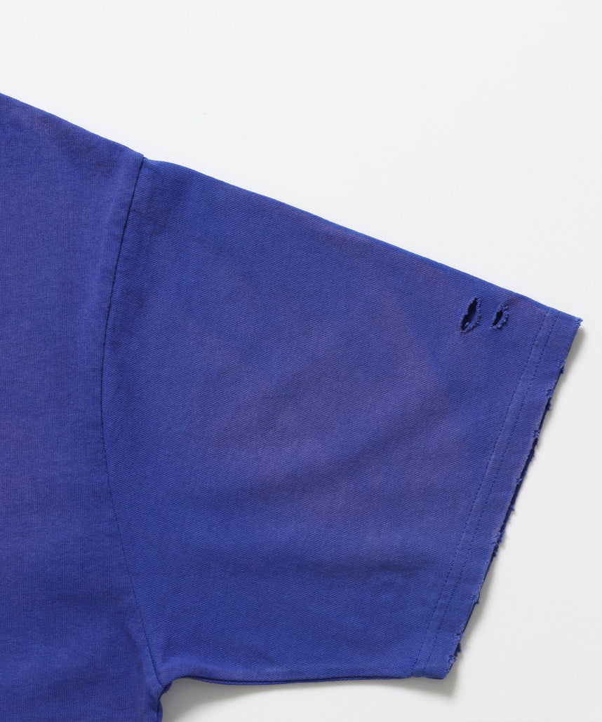 BLUR LOGO DAMAGE S/S TEE / ダメージ Tシャツ グランジ 加工 ブランドロゴ プリント 半袖 ブルー