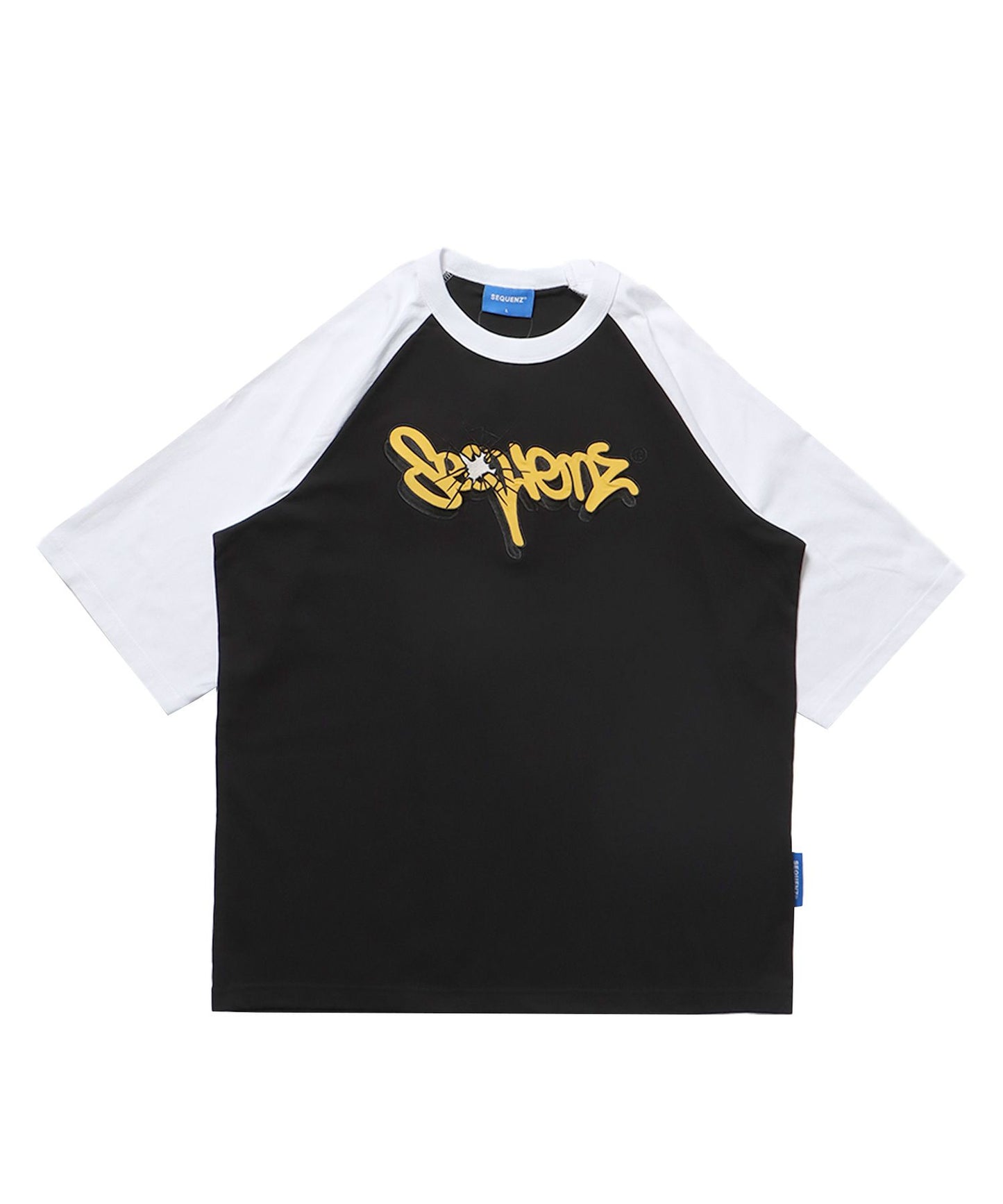 【SEQUENZ（シークエンズ）】BRAKE LOGO RAGLAN S/S TEE / ラグラン Tシャツ 刺繍 ワッペン ロゴ 半袖 シンプル ブラック