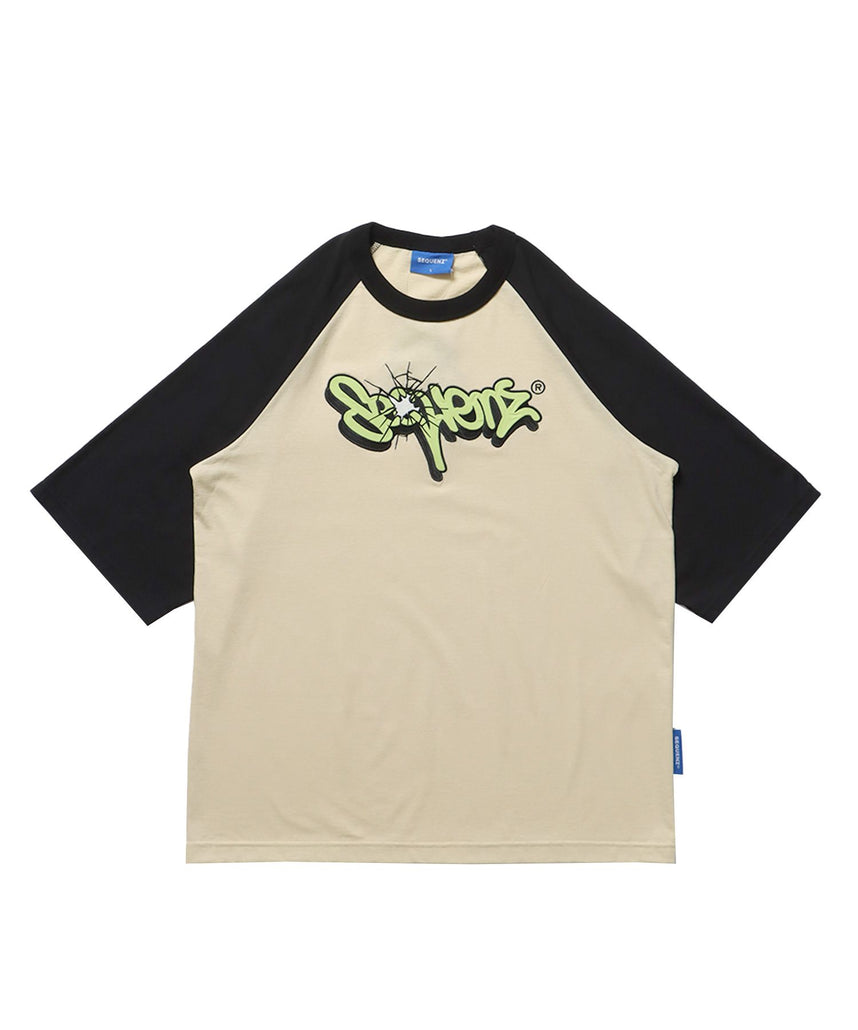 【SEQUENZ（シークエンズ）】BRAKE LOGO RAGLAN S/S TEE / ラグラン Tシャツ 刺繍 ワッペン ロゴ 半袖 シンプル クリーム