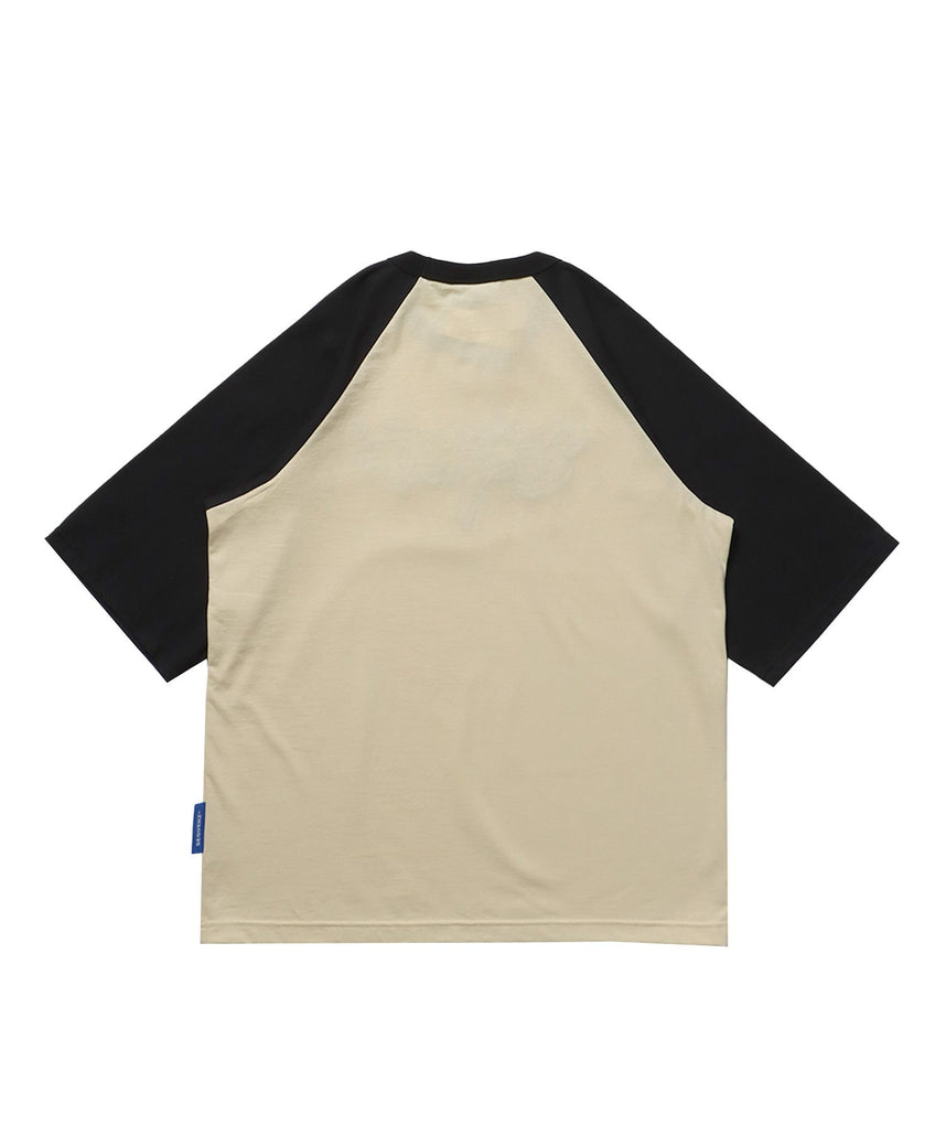 【SEQUENZ（シークエンズ）】BRAKE LOGO RAGLAN S/S TEE / ラグラン Tシャツ 刺繍 ワッペン ロゴ 半袖 シンプル クリーム
