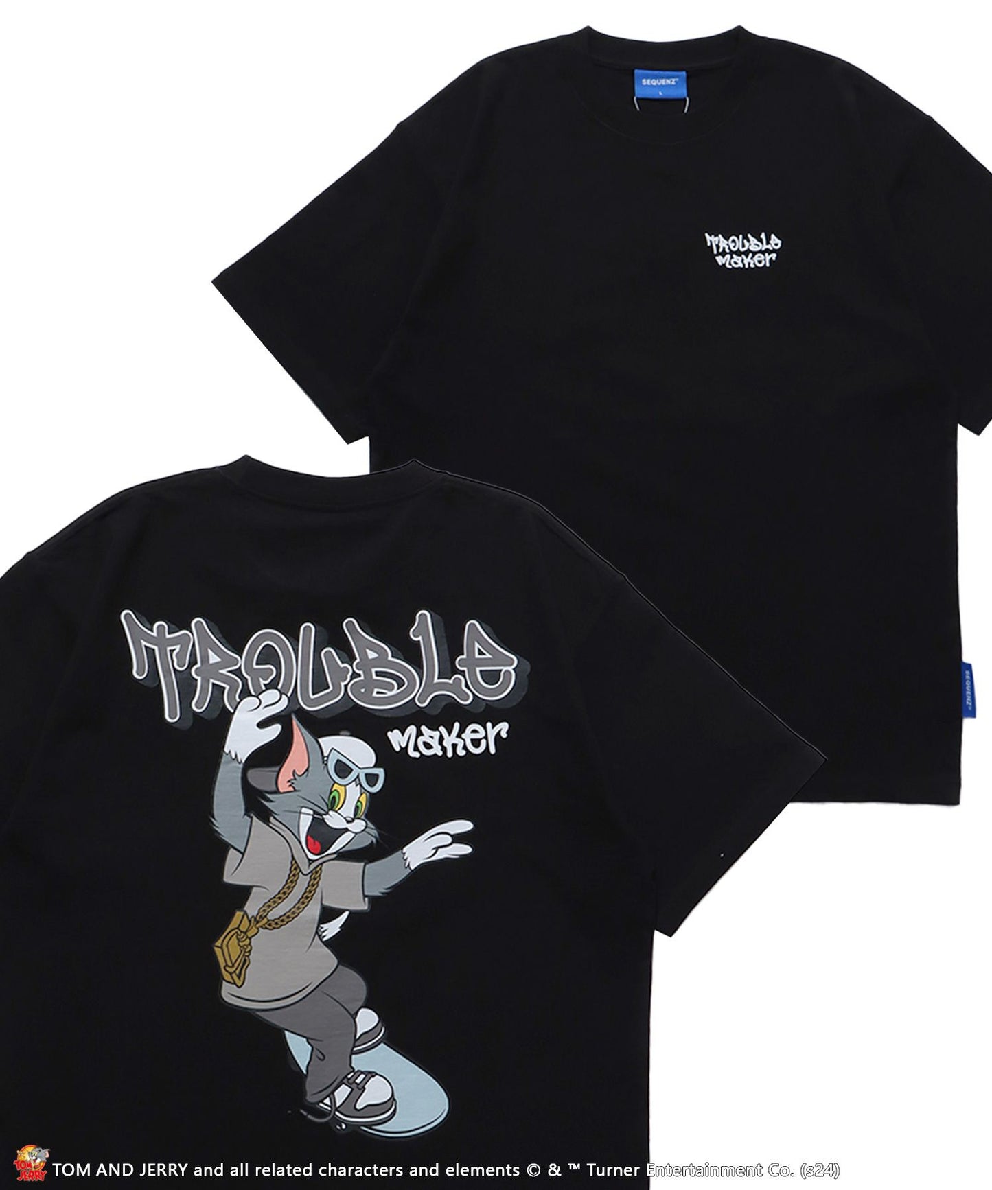 【SEQUENZ（シークエンズ）】TJ 90s SK8 S/S TEE / TOM and JERRY トムジェリ スケート Tシャツ グラフィティ プリント 半袖 ブラック