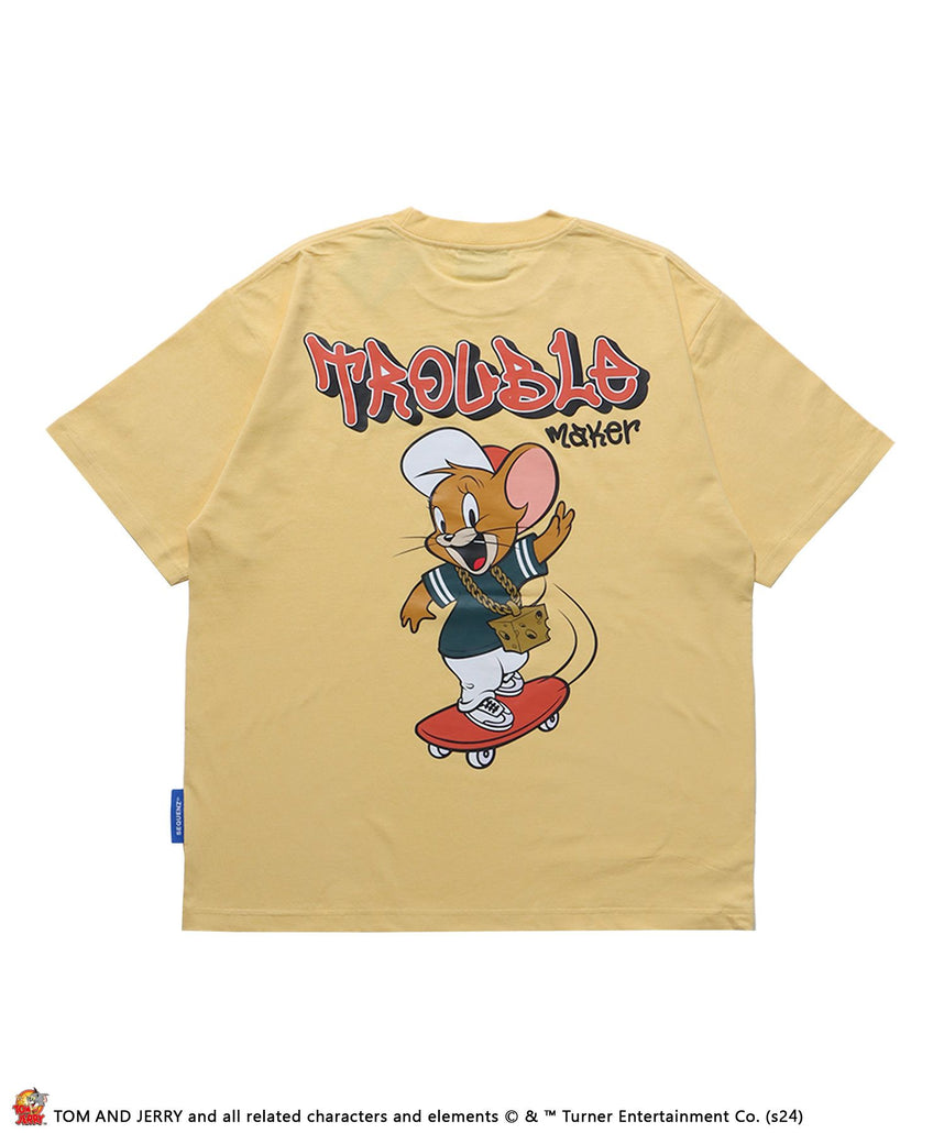 【SEQUENZ（シークエンズ）】TJ 90s SK8 S/S TEE / TOM and JERRY トムジェリ スケート Tシャツ グラフィティ プリント 半袖 レモンイエロー
