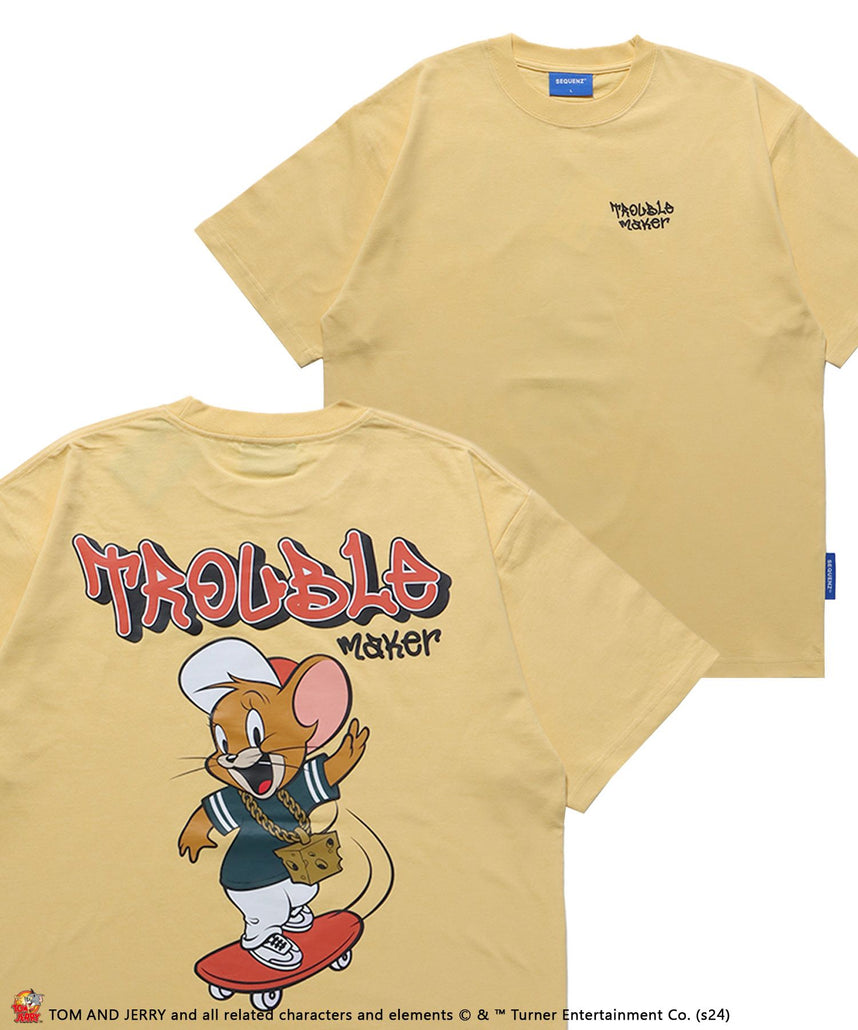 【SEQUENZ（シークエンズ）】TJ 90s SK8 S/S TEE / TOM and JERRY トムジェリ スケート Tシャツ グラフィティ プリント 半袖 レモンイエロー