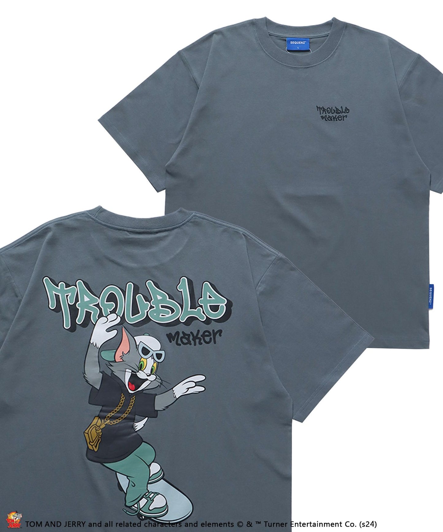 【SEQUENZ（シークエンズ）】TJ 90s SK8 S/S TEE / TOM and JERRY トムジェリ スケート Tシャツ グラフィティ プリント 半袖 ブルー