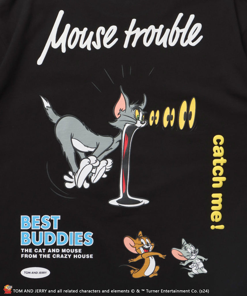 TJ MOUSE TROUBLE PUFF S/S TEE / TOM and JERRY トムジェリ コラージュ Tシャツ グラフィック プリント 半袖 ブラック