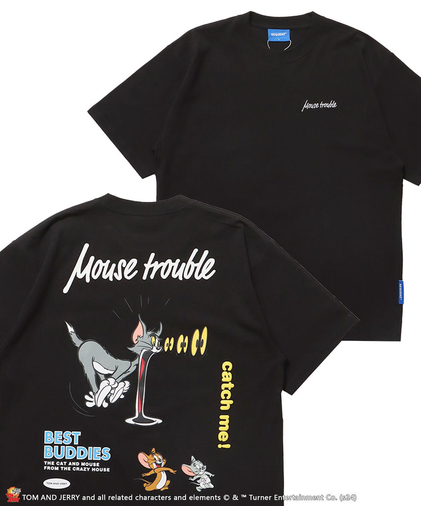 【SEQUENZ（シークエンズ）】TJ MOUSE TROUBLE PUFF S/S TEE / TOM and JERRY トムジェリ コラージュ Tシャツ グラフィック プリント 半袖 ブラック