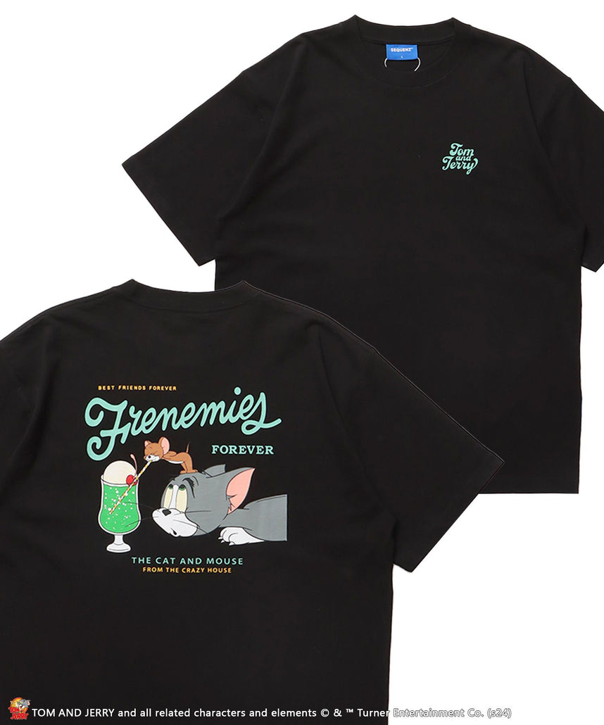 【SEQUENZ（シークエンズ）】TJ SANDWICH SHOP S/S TEE / TOM and JERRY トムジェリ アメリカンダイナー Tシャツ レトロ クリームソーダ プリント 半袖 ブラック