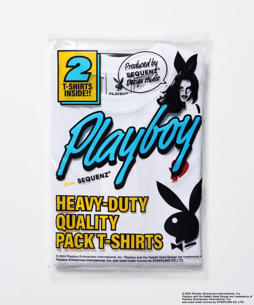 PB 2-PACK S/S TEE / PLAYBOY×Sequenz シンプル Tシャツ ライトオンス インナー ワンポイント 刺繍 半袖 柄81