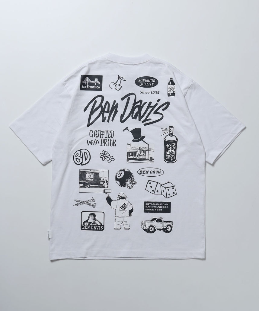 【BEN DAVIS（ベンデイビス）】TAGGING TEE / スケーター モノトーン Tシャツ ロゴ 刺繍 半袖 ホワイト