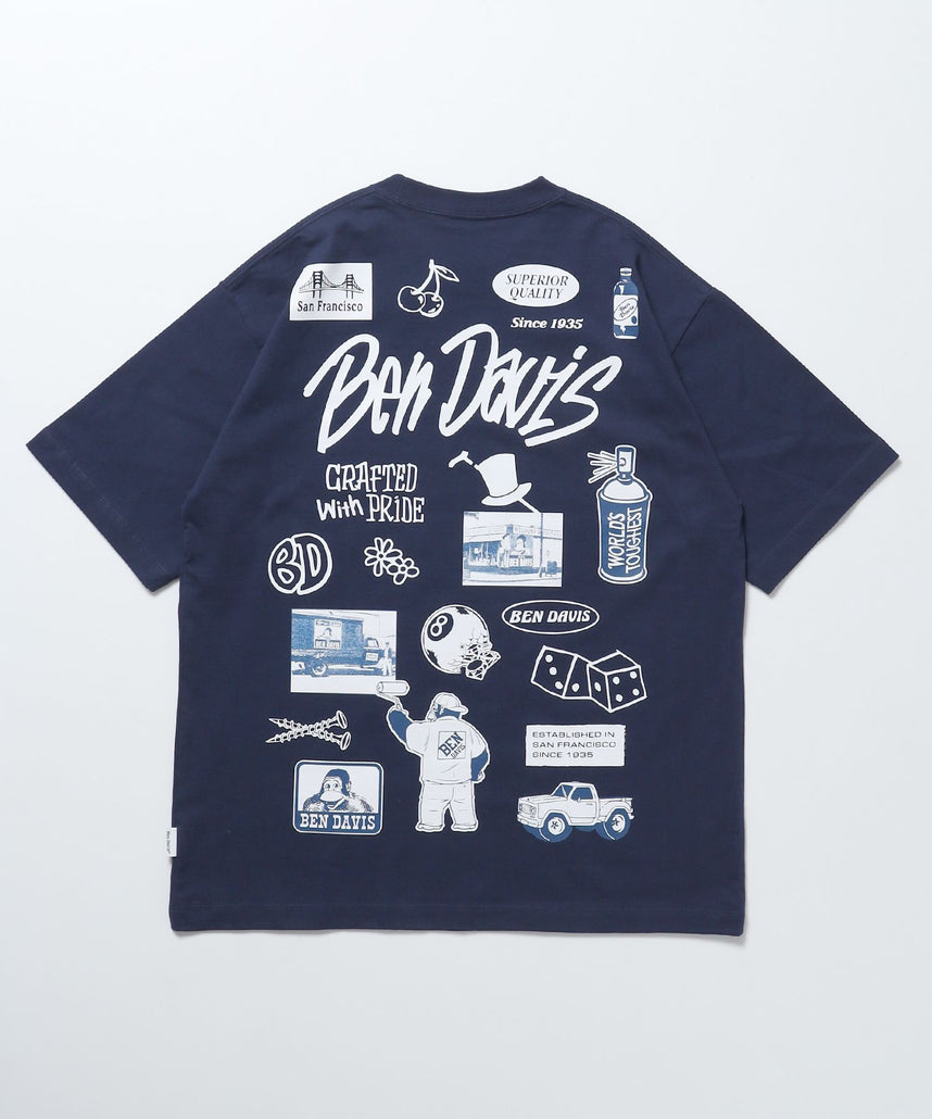 【BEN DAVIS（ベンデイビス）】TAGGING TEE / スケーター モノトーン Tシャツ ロゴ 刺繍 半袖 ダークネイビー