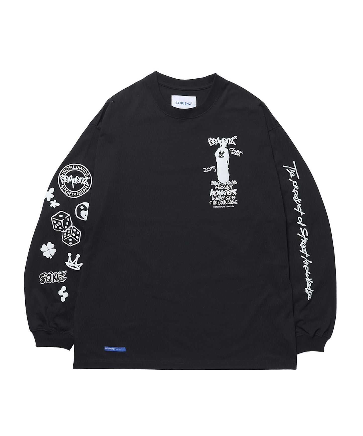 【SEQUENZ（シークエンズ）】O.G COLLAGE PUFF PT L/S TEE / ロンT 長袖 バックプリント フォト ブラック